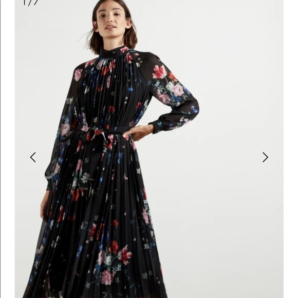 Ted Baker: High Collar, Pleated Floral Dress (Ted Size 1) - Picture 6 of 8